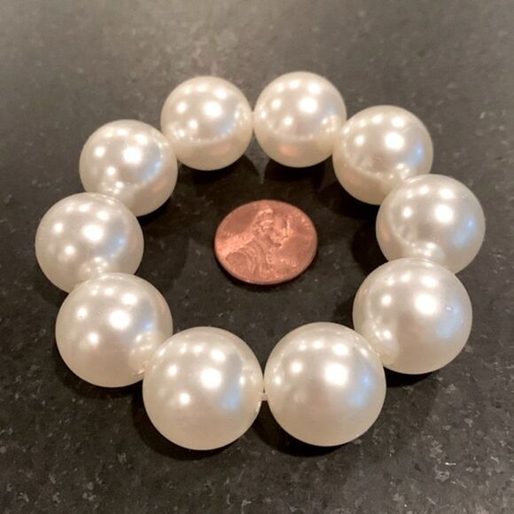 Large Faux Pearl Elastic Stretch Bracelet Glam Hair Tie for Women NEW - Picture 5 of 10